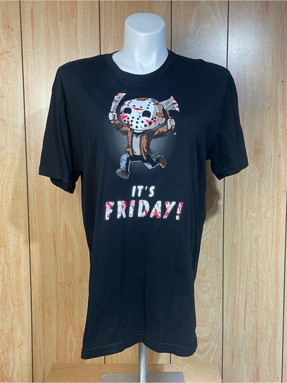 Women’s Black 'It's Friday' Graphic Tee - Horror Mask Design SZ - X